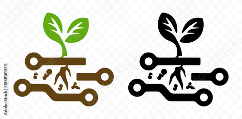 Plant, sprout with circuit board, technology and innovation, graphic design. Sprouting, growth, germinating and germ bud, vector design and illustration