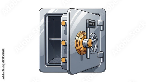 Closed Metal Bank Safe Box Isolated on White Background