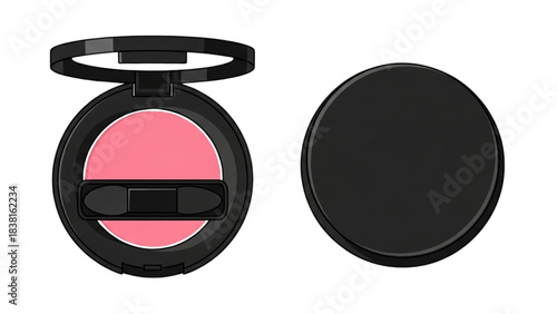 Cosmetic Blush Compact with Mirror and Applicator, Studio Product Photography, White Background