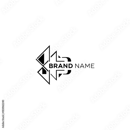 Abstract black and white logo design with geometric shapes and text placeholder brand name