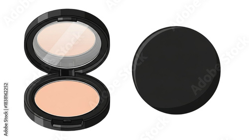 Close-up of Compact Powder Makeup with Mirror Open and Closed on White Background