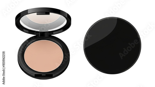 Open Compact Powder Makeup with Mirror Beauty Product on White Background Minimalist View