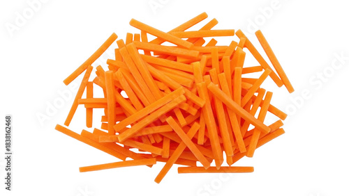 Isolated pile of carrot sticks for healthy snacking, diet, cooking, or children's lunch