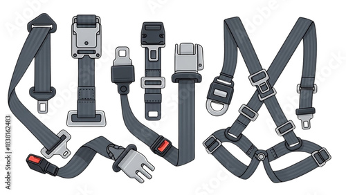 Collection of Various Seatbelt Designs and Buckle Mechanisms