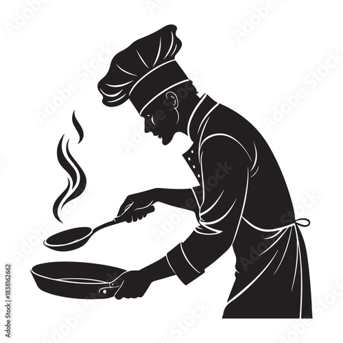 Chef Cooking Silhouette Kitchen Preparation Vector