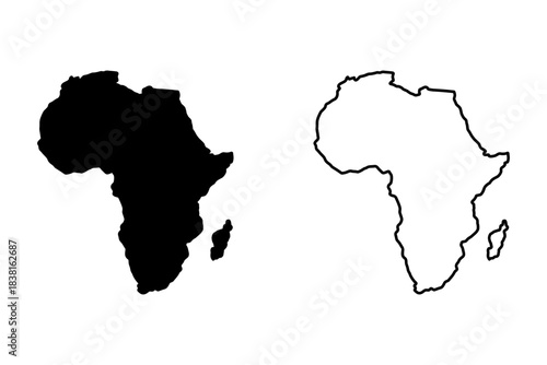 Stylized Abstract Solid and Outline Map of the Continent Africa. Vector Image.