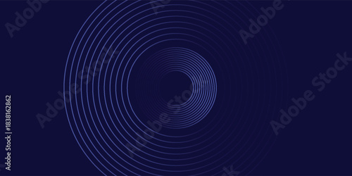 Abstract blue glowing geometric lines on dark blue background. Modern shiny blue circle lines pattern. Futuristic technology concept. Suit for cover, poster, banner, brochure, header, website