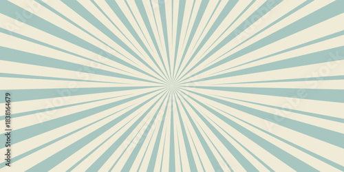 Sunlight retro horizontal background. Pale blue and beige color burst background. Fantasy Vector illustration. Magic Sun beam ray pattern background. Old paper starburst. Circus poster or placard