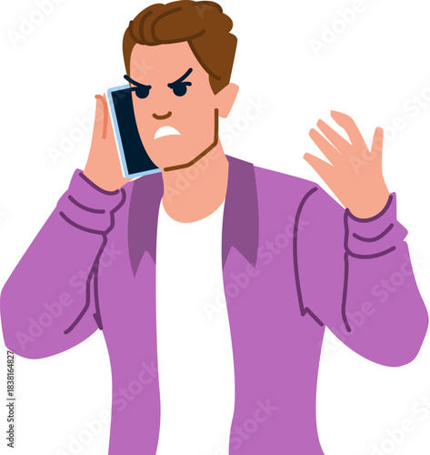 Young man having angry phone call on mobile phone