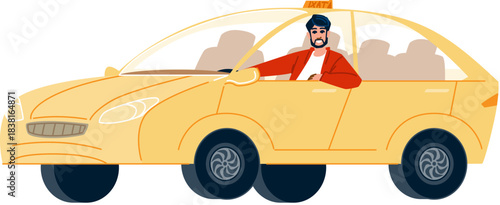 Male taxi driver working in yellow cab