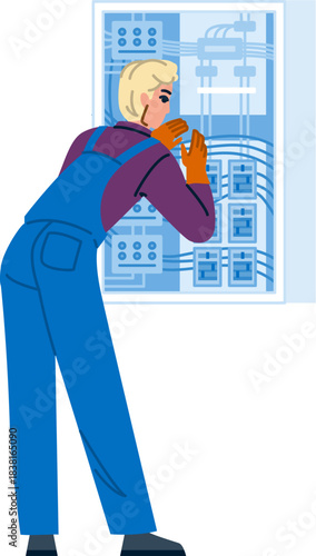 Electrician performing electrical panel maintenance and repair