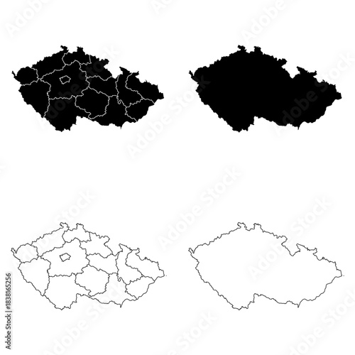 Czech Republic Outline and Solid Fill Map Set.