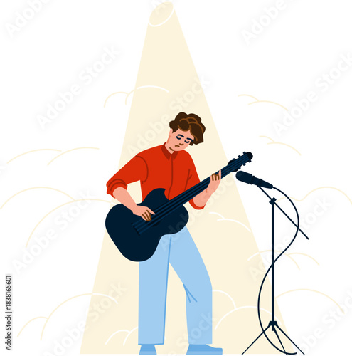 Guitarist performing on stage under spotlight during concert
