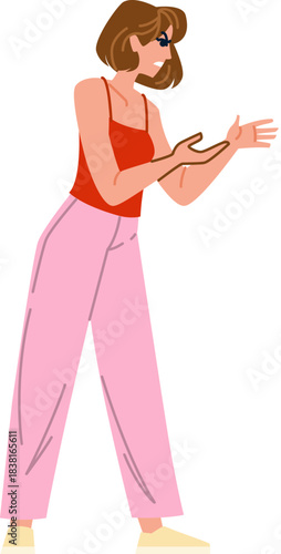 Woman gesturing while explaining something with hands