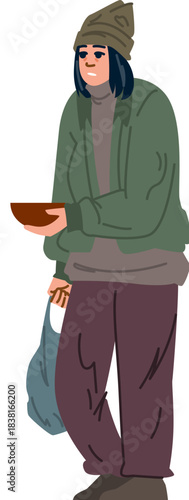 Homeless person begging for help and donation