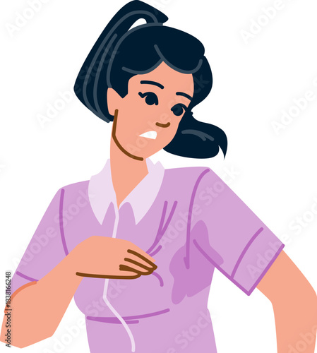 Woman experiencing excessive underarm sweat causing embarrassment