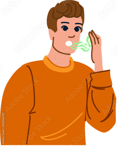 Man checking his breath for freshness and oral hygiene