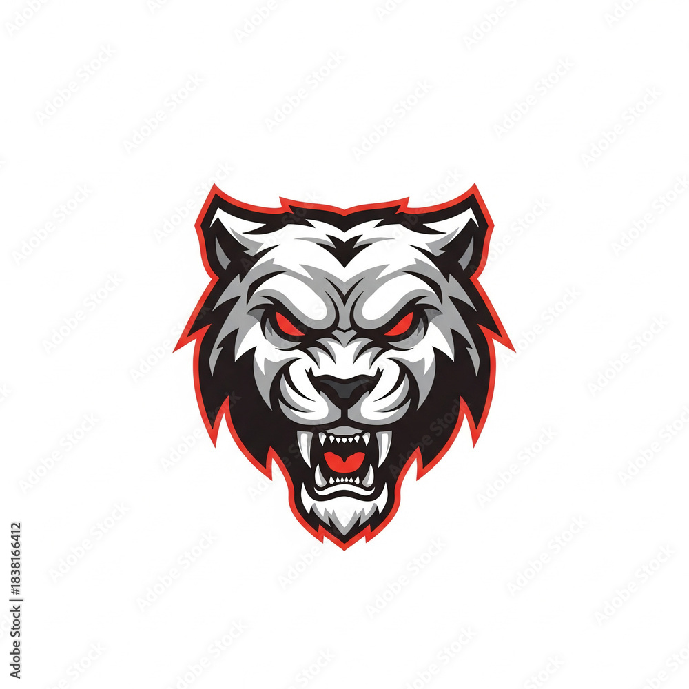 Fototapeta premium Fierce tiger head mascot illustration roaring with red eyes and sharp fangs perfect for sports teams e-sports logos or gaming branding
