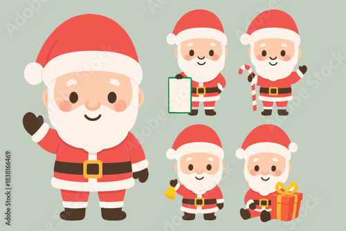 Santa claus and little helpers christmas family illustration set