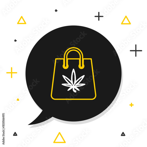Line Shopping paper bag of medical marijuana or cannabis leaf icon isolated on white background. Buying cannabis. Hemp symbol. Colorful outline concept. Vector