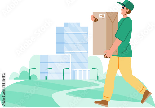 Delivery man carrying package in urban city