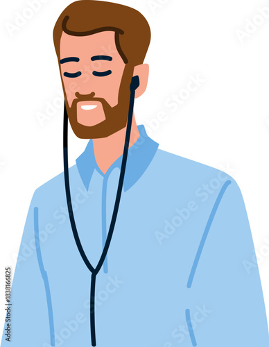 Man enjoying music with closed eyes and earphones