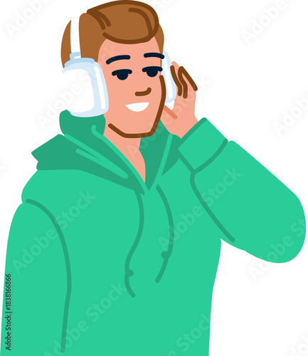 Smiling man listening to music with headphones