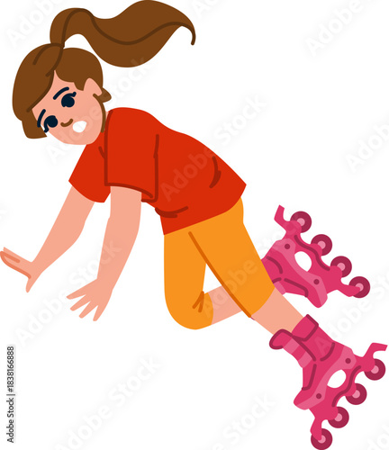 Girl falling rollerblading while learning new sport