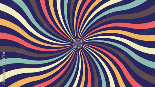 Vector set of swirling ridial backgrounds. spiral, sunburst, spinning rays patterns. Twisted and distorted vector texture in trendy retro groovy hippie 70s psychedelic style. Y2k aesthetic.