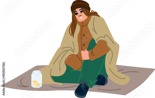 Homeless woman needing money begging on street