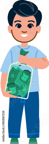 Boy saving money in a jar for future investment