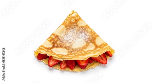 Delicious strawberry crepe isolated on white background