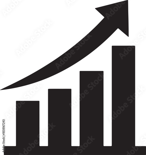 Increasing bar chart with upward arrow showing business growth