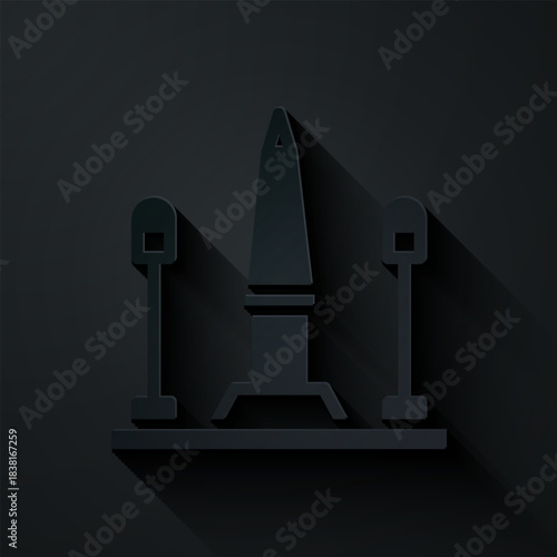 Paper cut Place De La Concorde in Paris, France icon isolated on black background. Paper art style. Vector