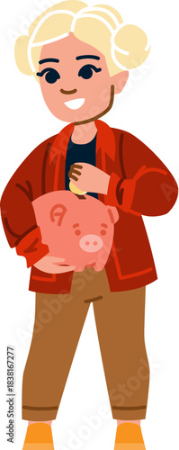 Child saving money in piggy bank, learning finance