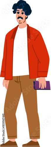 Hipster man holding wallet standing for fashion concept