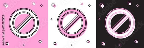 Set Ban icon isolated on pink and white, black background. Stop symbol. Vector