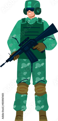 Soldier in camouflage uniform holding rifle weapon