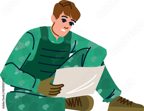 Soldier sitting on ground reading private letter home