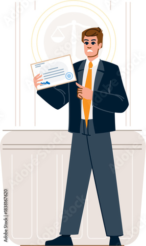 Lawyer showing legal certificate representing justice and law