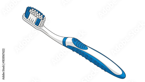 A simple blue and white toothbrush for oral hygiene and dental care