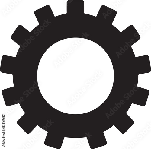 Black cogwheel icon on white background, simple graphic design