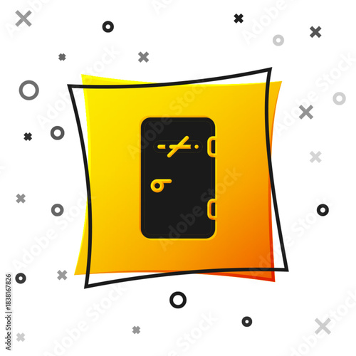 Black No smoking area icon isolated on white background. Cigarette smoking prohibited sign. Yellow square button. Vector