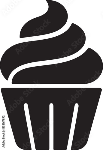 Simple graphic icon of a frosted cupcake design for sweets and dessert