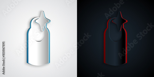 Paper cut Nail manicure icon isolated on grey and black background. Paper art style. Vector