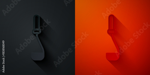 Paper cut Kitchen ladle icon isolated on black and red background. Cooking utensil. Cutlery spoon sign. Paper art style. Vector