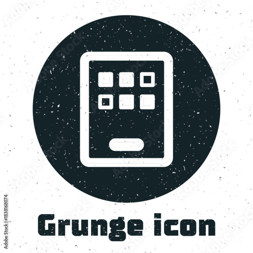 Grunge Graphic tablet icon isolated on white background. Monochrome vintage drawing. Vector