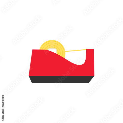 adhesive tape dispenser flat design vector illustration isolated on white background. illustration of a classic clear tape dispenser with a full roll of tape in office and crafting environments.