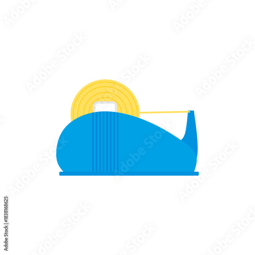 adhesive tape dispenser flat design vector illustration isolated on white background. illustration of a classic clear tape dispenser with a full roll of tape in office and crafting environments.