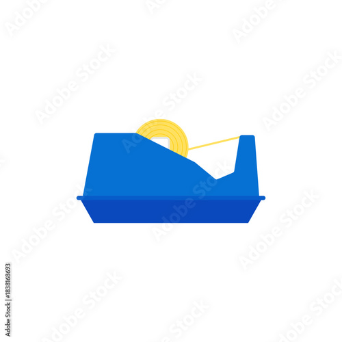 adhesive tape dispenser flat design vector illustration isolated on white background. illustration of a classic clear tape dispenser with a full roll of tape in office and crafting environments.